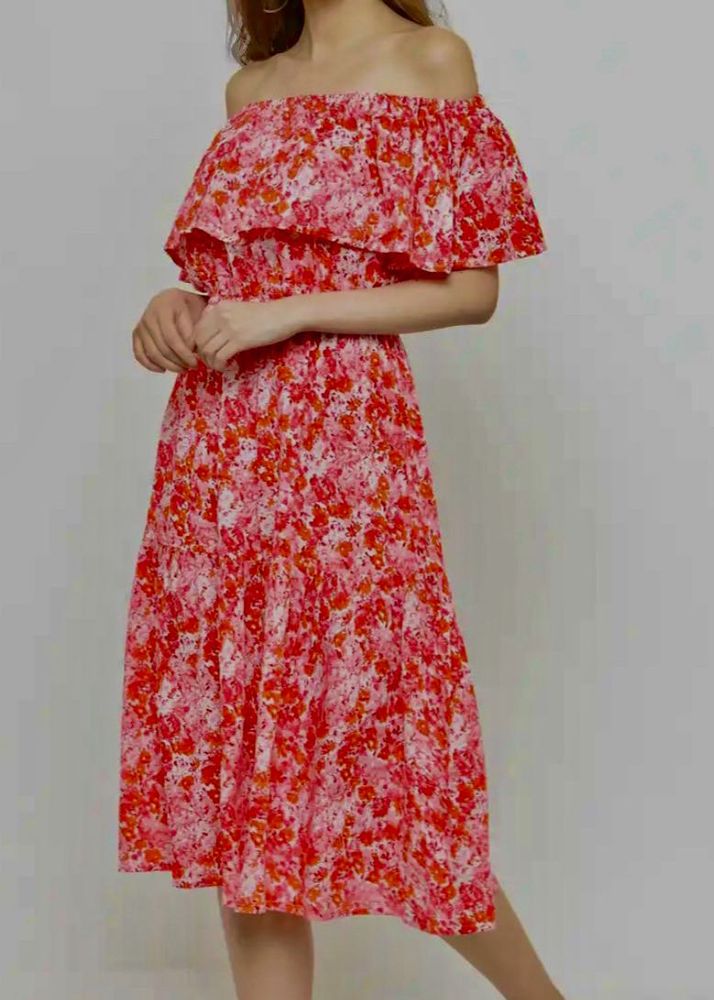 floral off shoulder midi dress
