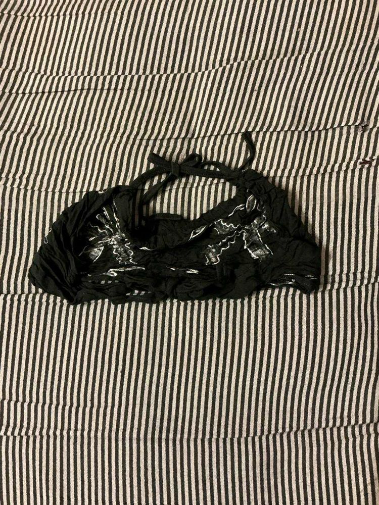 Stylish Black Embroidered Halter Top