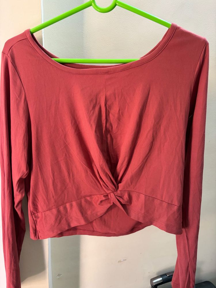 Women's Long Sleeve Twist Front Crop Top