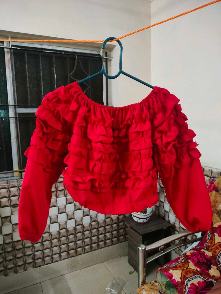 Women > Tops & Tunics | Red Ruffle Top | Freeup