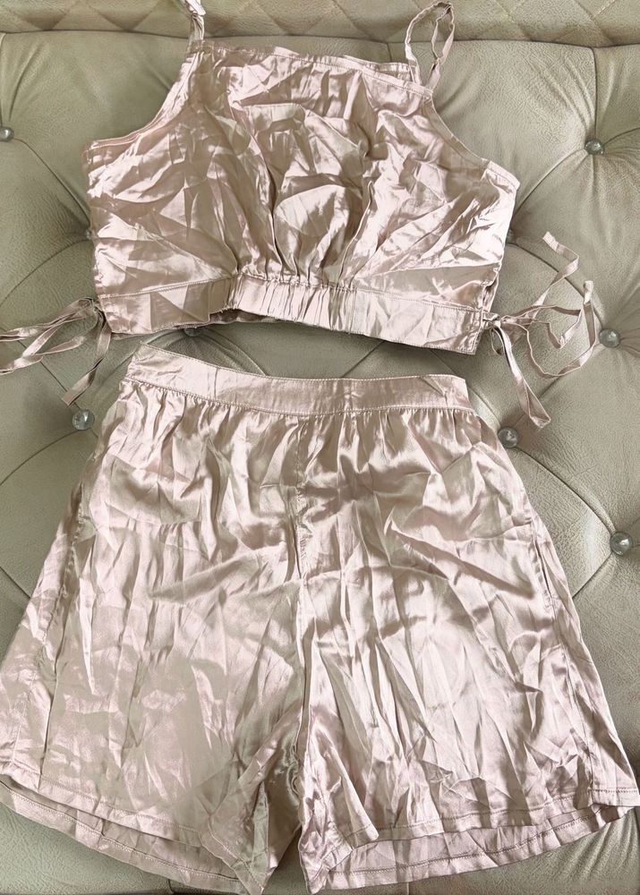 Silky Crop Top &amp; Shorts Set