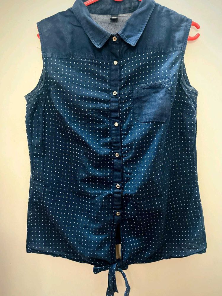 Denim Polka Dot Top
