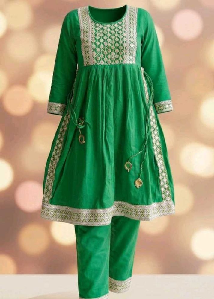 Green Embroidered Kurta Set