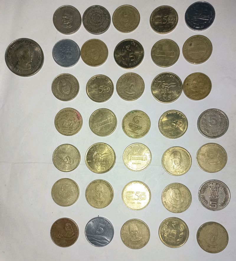 36 Pcs Rare 5 Rupees Different Coin Combo