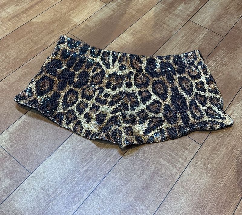 Sparkling Leopard Print Sequin Shorts