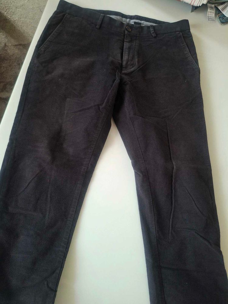 Men's Dark Wash Textured Trousers