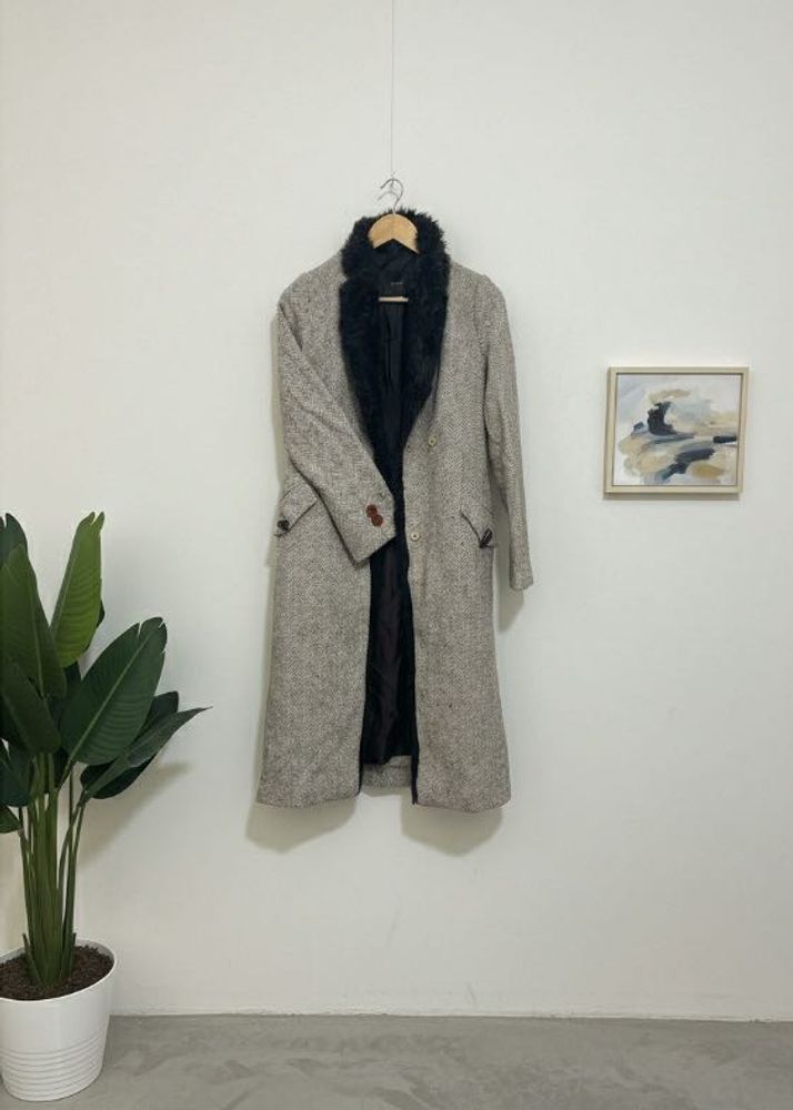 Single-Breasted Faux Fur Notched Lapel Overcoat