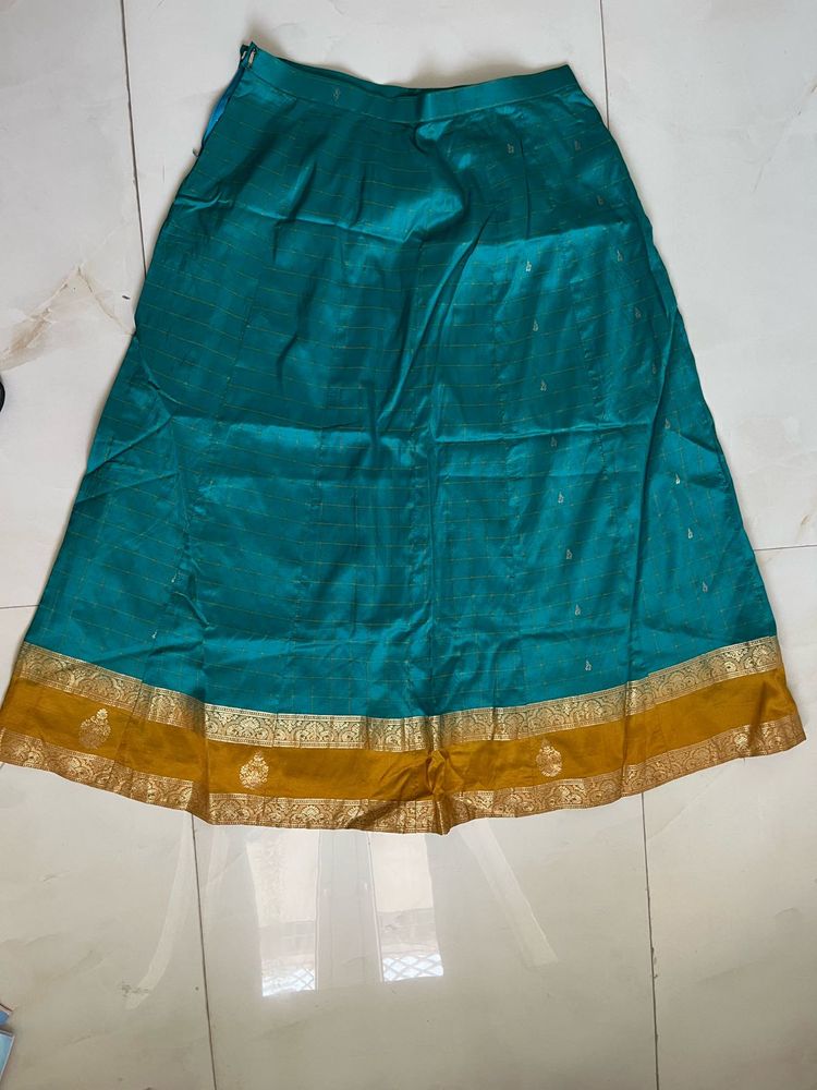 Beautiful Teal Silk Ethnic Skirt with Dupatta