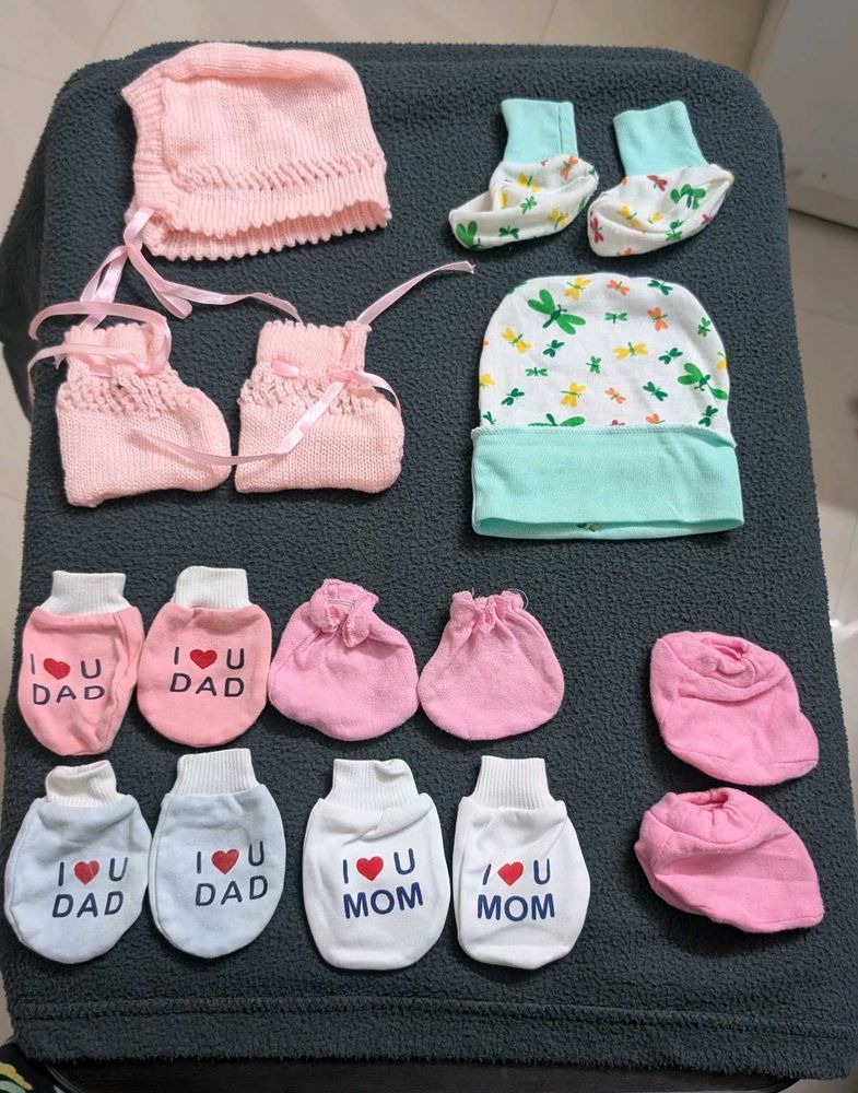 Baby Girl Hat, Mittens &amp; Booties Set