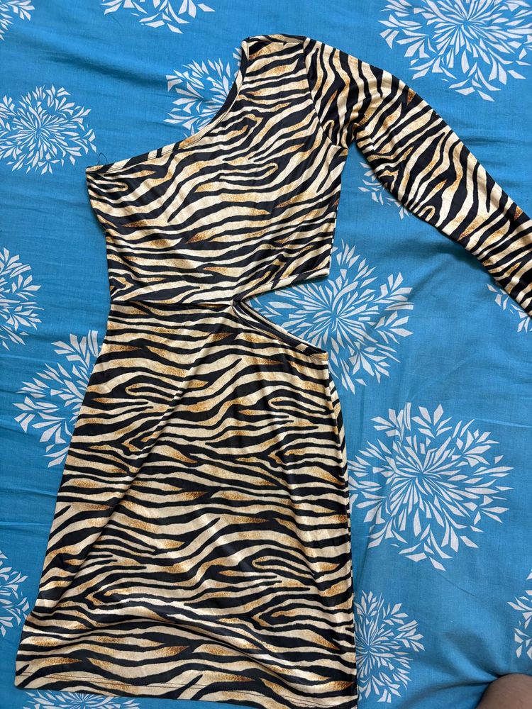 Trendy One-Shoulder Zebra Print Dress