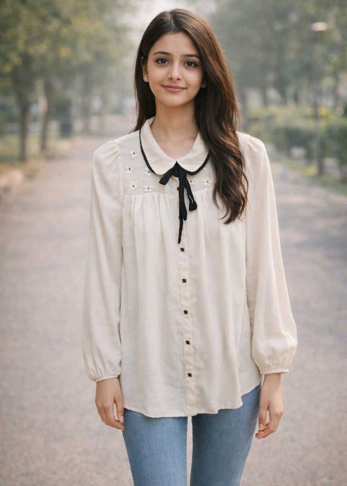 Cream Floral Peter Pan Collar Blouse