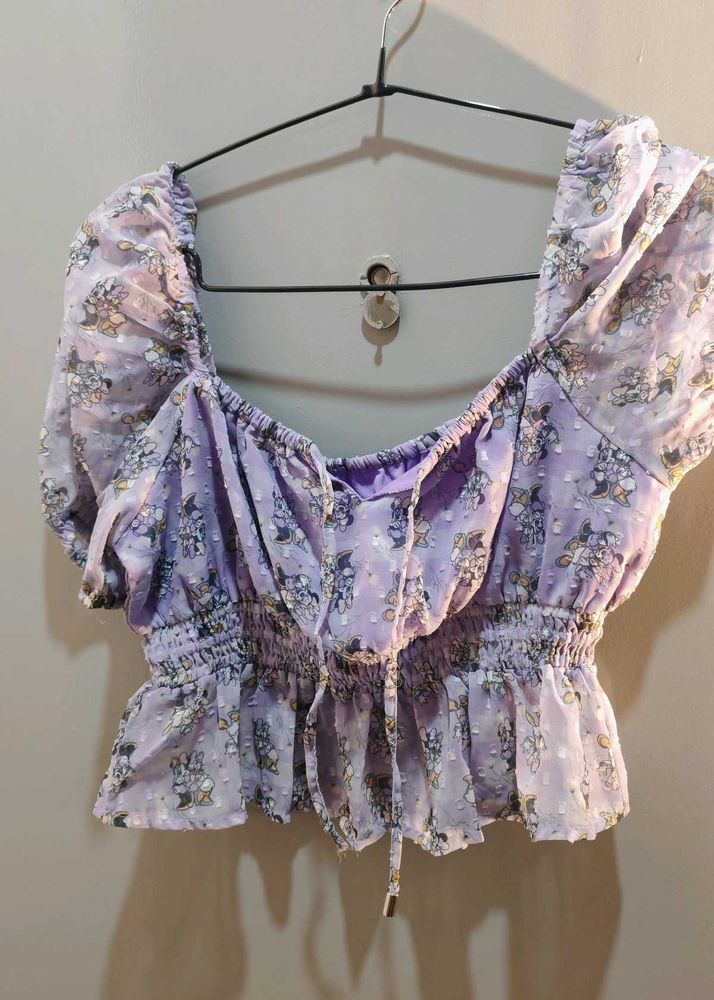 Chic Floral Print Smocked Crop Top