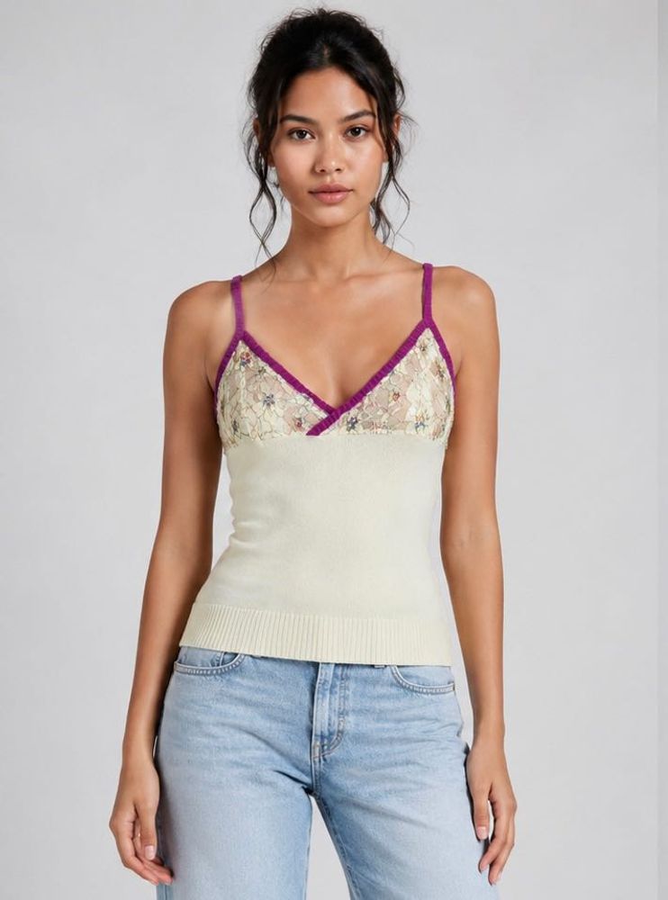 Cream Lace Trim Camisole Top