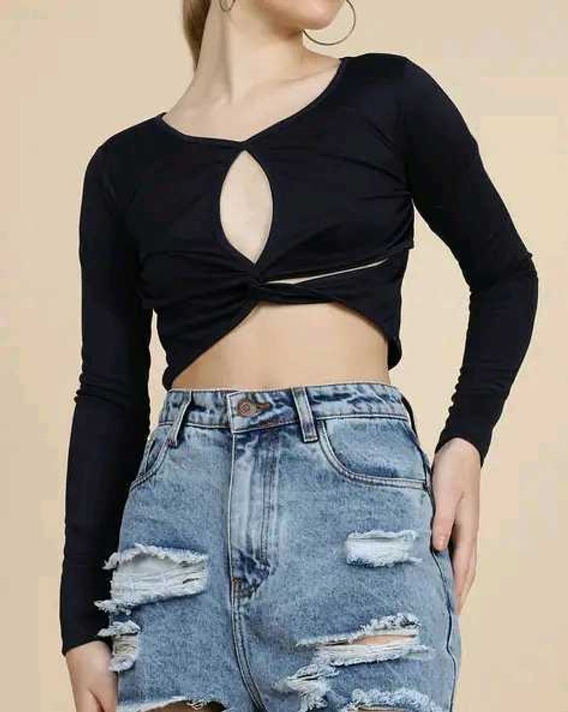 Shein Full Sleeves Twisted Front Cut-Out Fitted To