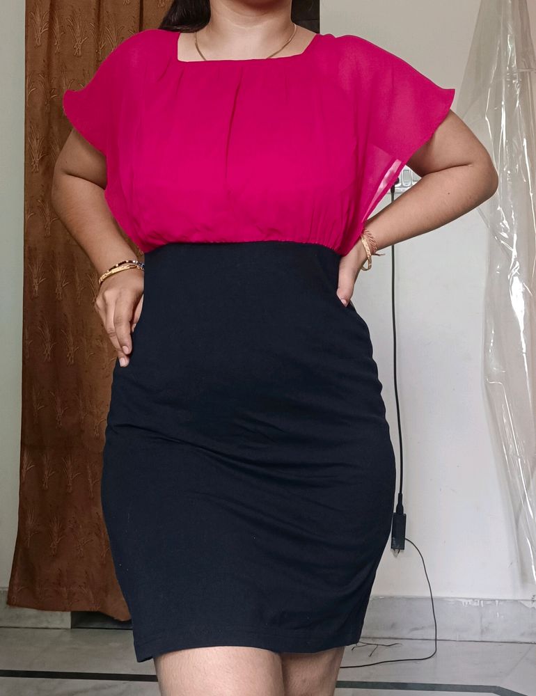 BESIVA Hot Pink &amp;Black 🖤 Contrast Dress