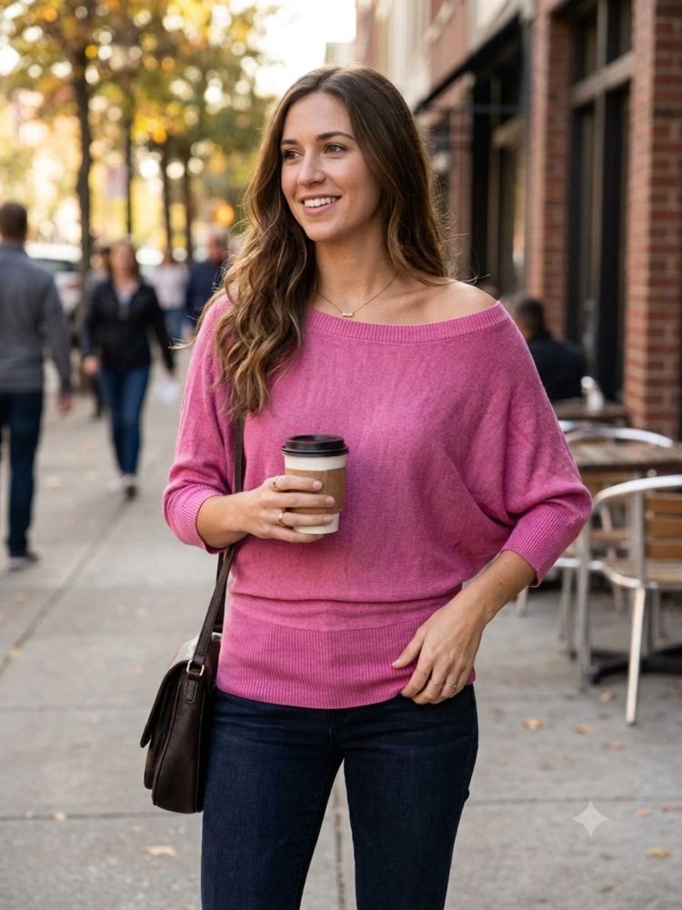 Cozy BrightPink Sweater(off-shoulder or plain)