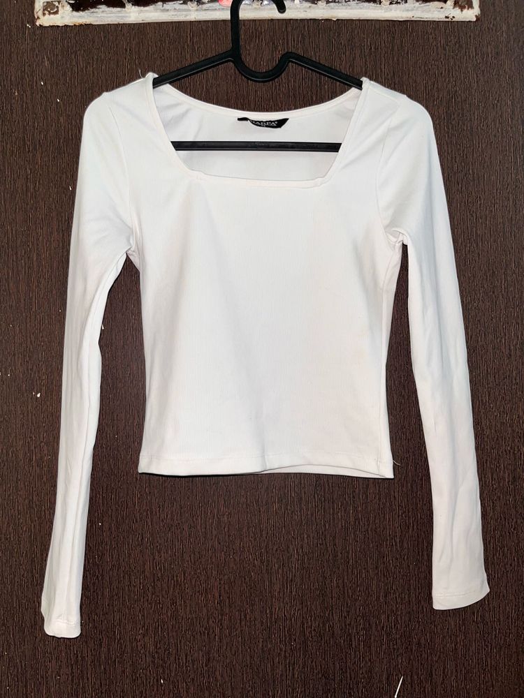 White Long Sleeve Square Neck Top