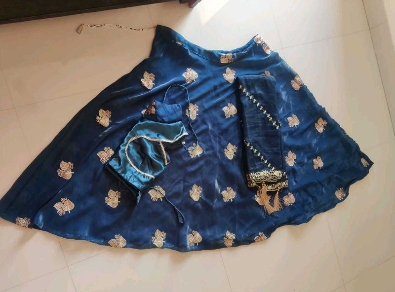 Elegant Blue Embroidered Lehenga Set