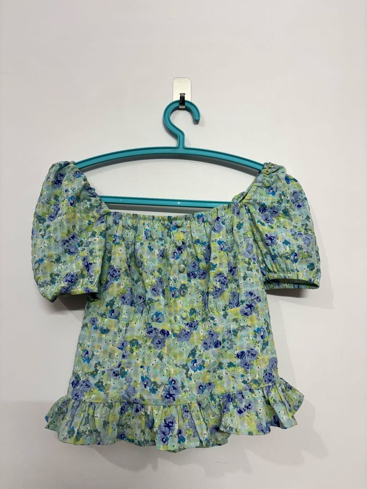 Floral Print Off-Shoulder Puff Sleeve Top