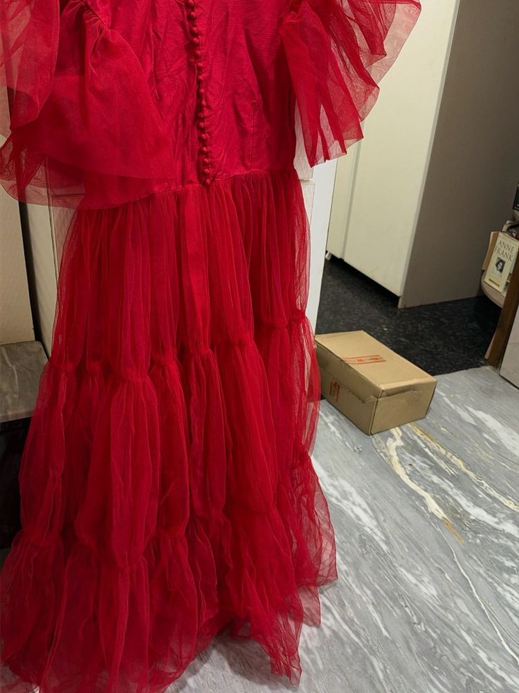 Red Tulle Tiered Dress