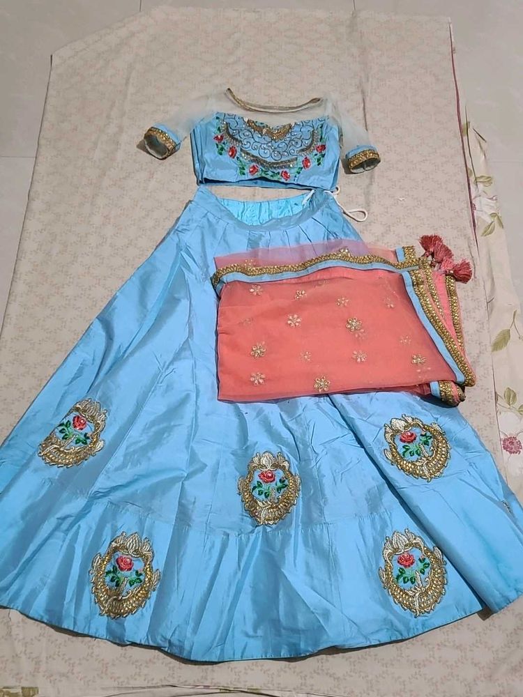 Light Blue Wedding Lehenga With Embroidery Dupatta