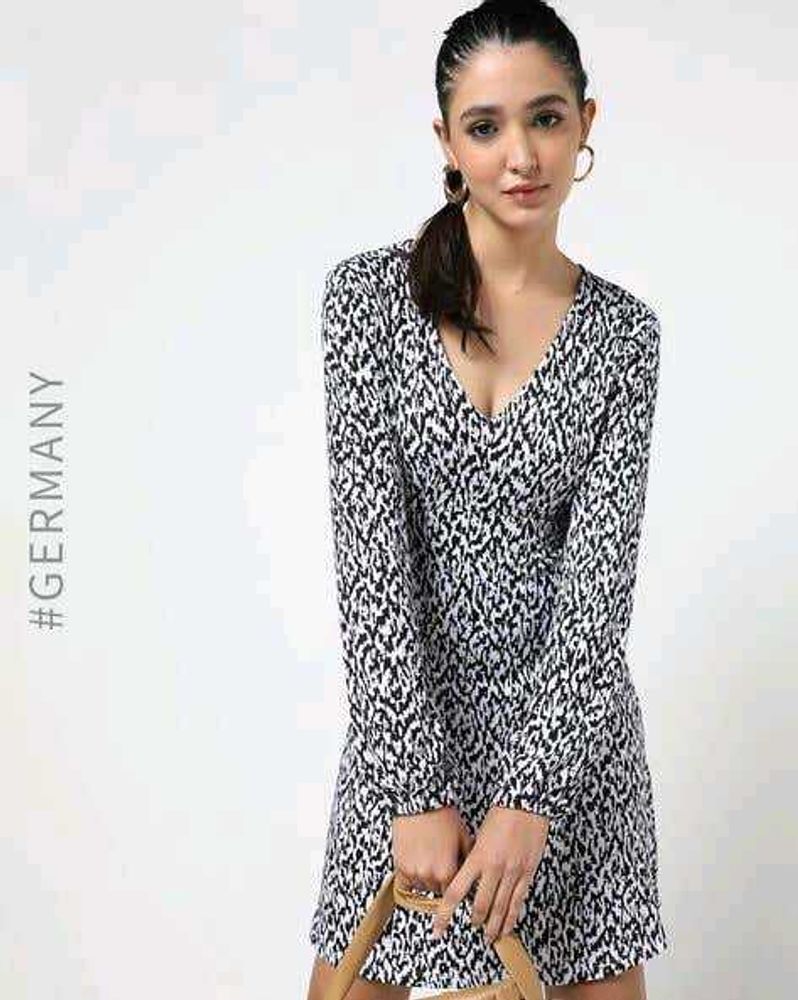 Stylish Printed V-Neck Mini Dress LR-89