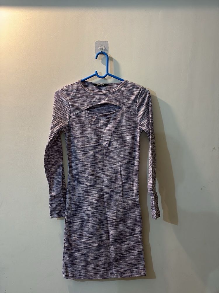 Ribbed Cut-Out Long Sleeve Dress
