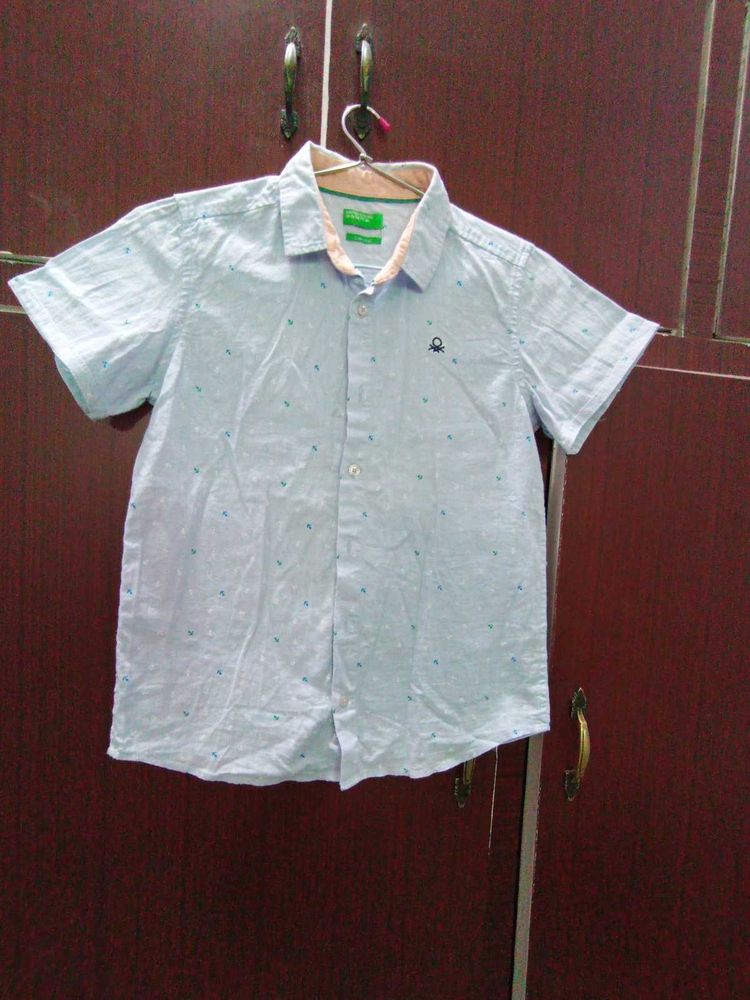 Light Blue Printed Short Sleeve Shirt