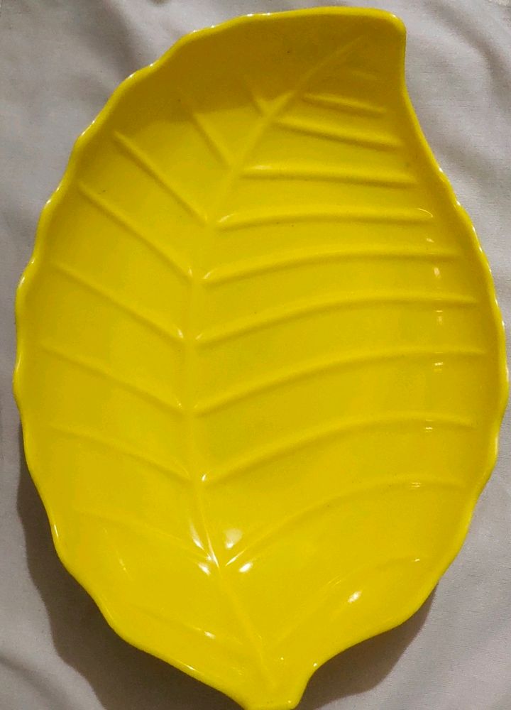 Unused Yellow Colour Mango Style Snacks Plate