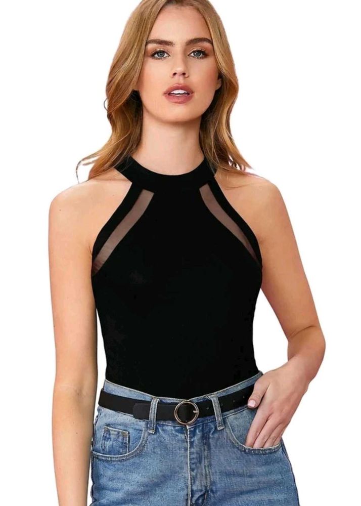 Chic Black Mesh Halter Top