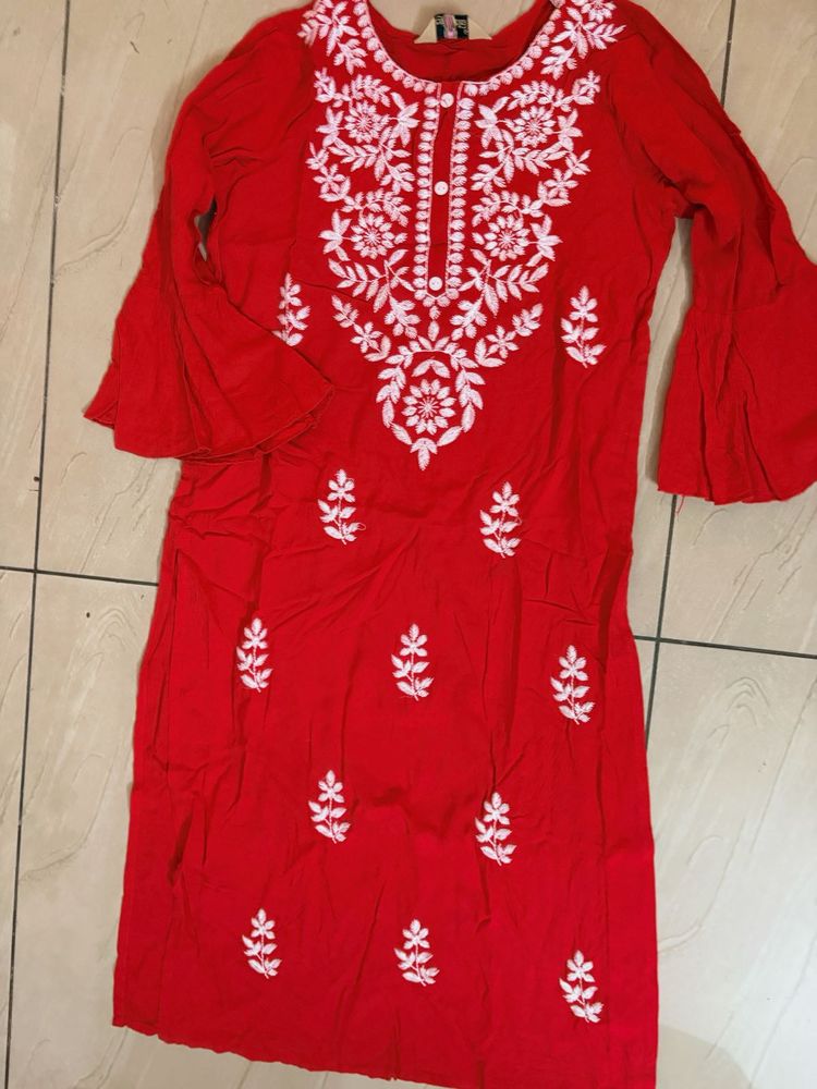 Red Chikankari Kurta