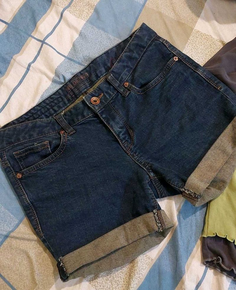Blue Dark Wash Vintage Style Denim Shorts