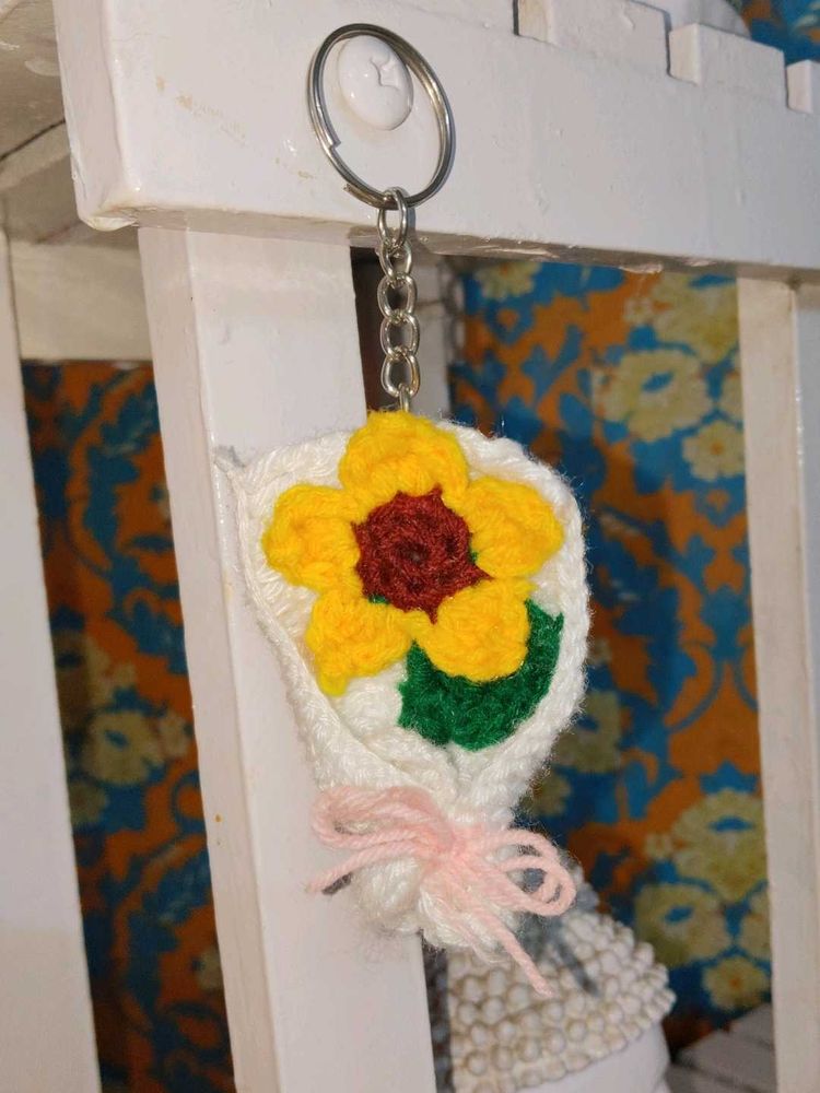 Crocheted Sunflower Keychain