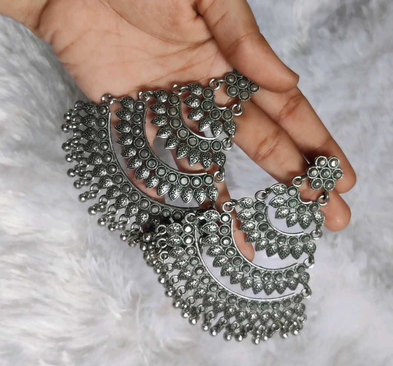 Ethnic Oxidized Silver Jhumka Earrings