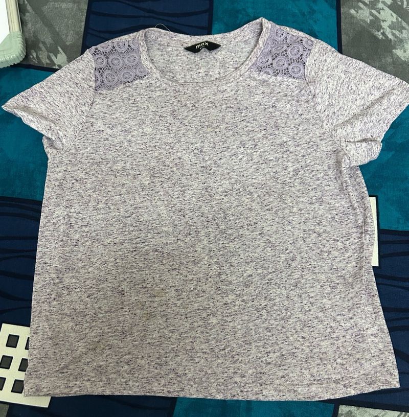 Lavender Heathered T-Shirt with Lace Detail
