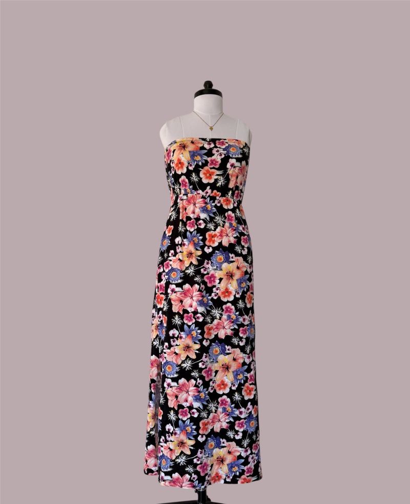 Boho Floral Strapless Maxi Dress