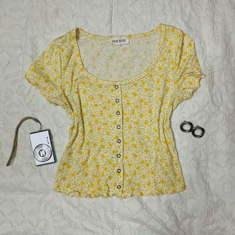 Yellow Floral Crop Top | Cute