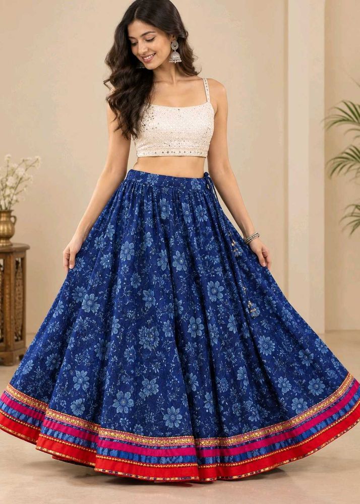 Beautiful Blue Floral Print chaniya choli