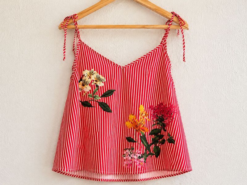 Red Striped Floral Cami Top