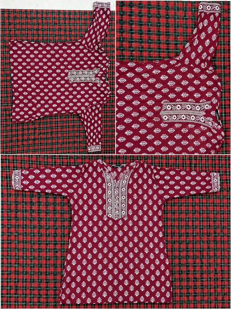 Maroon Printed Cotton Kurta