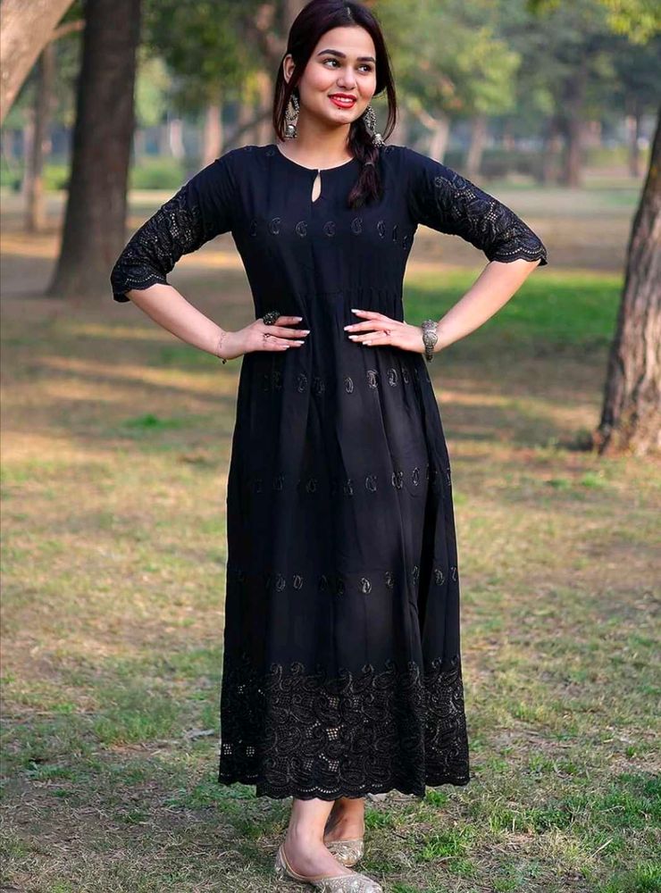 Black Embroidered Gown New