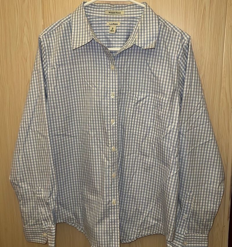 LL Bean Blue Gingham Button-Up Shirt