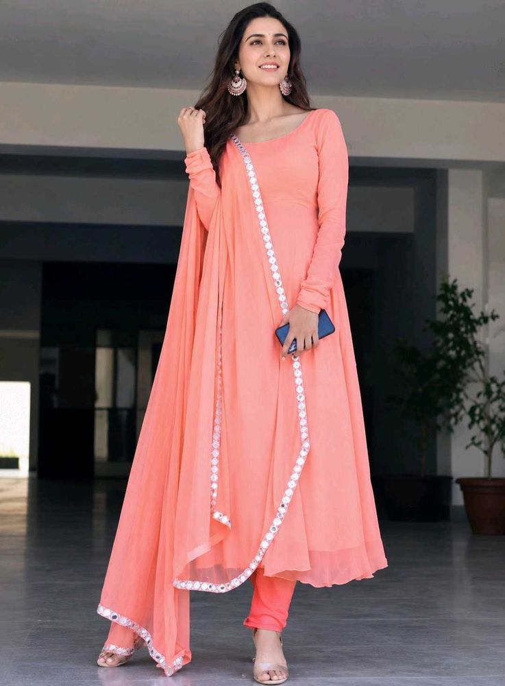 Elegant Peach Anarkali Suit with dupatta.