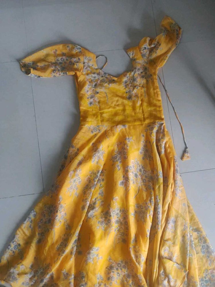 Yellow Floral Print Maxi Dress