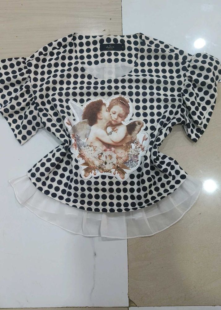 Cute Polka Dot Top with Angel Print