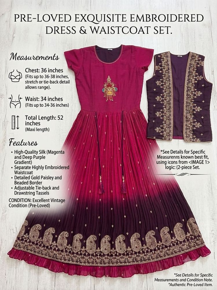 Pre-Loved Embroidered Silk Gown &amp; Waistcoat Set