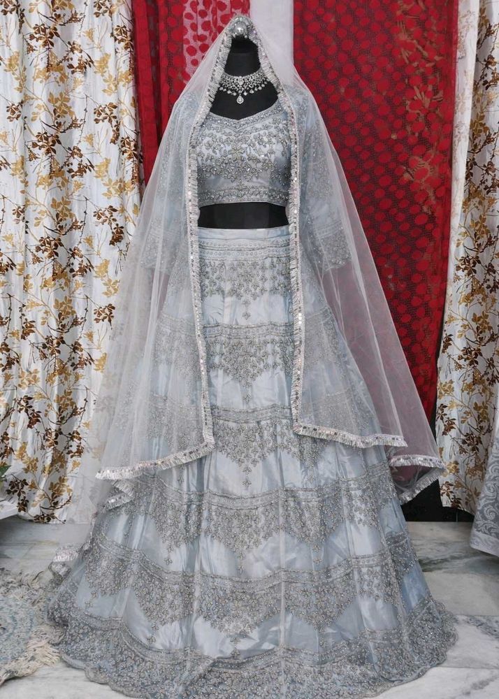 Stunning Silver Embroidered Lehenga Choli