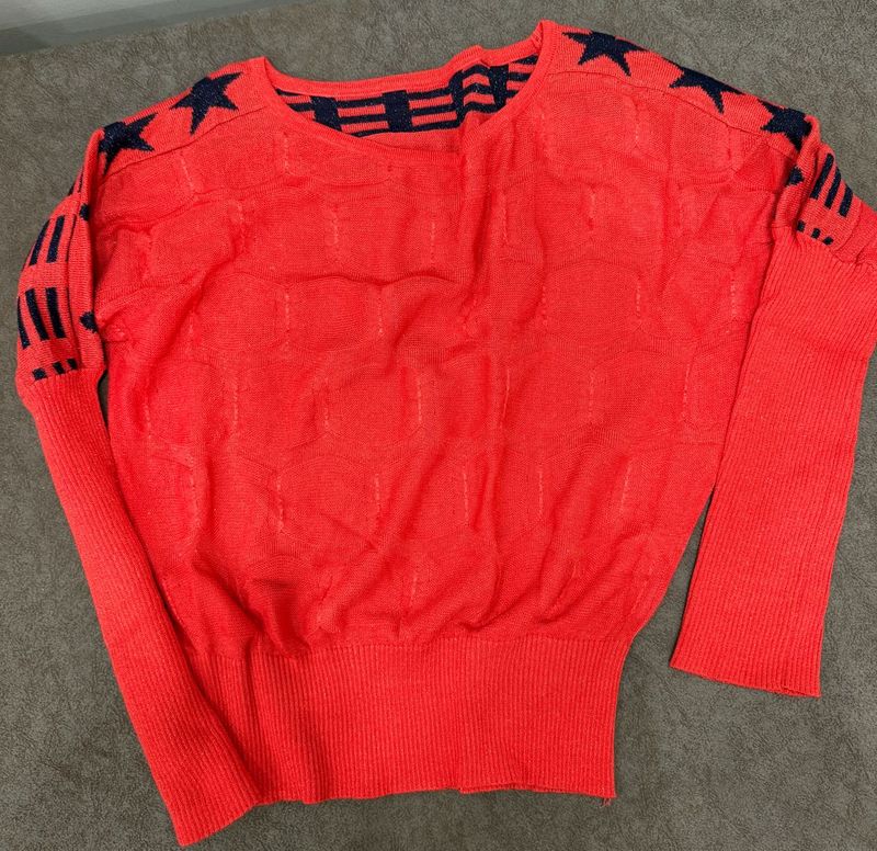 Bright Orange Star Knit Sweater
