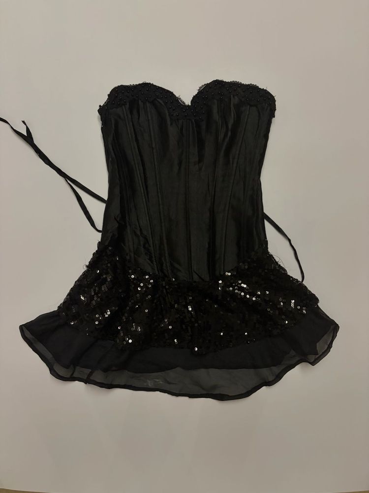 Mini Corset Black Dress With Sequin