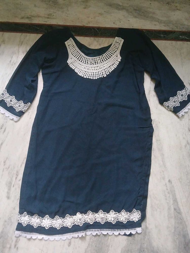 Dark Blue Kurta with Lace
